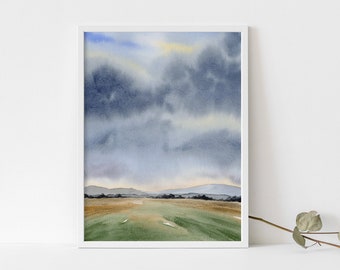Watercolor Landscape Art Print, Abstract Countryside Wall Decor