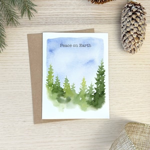 Peace on Earth holiday card, holiday card set, Christmas cards, handmade cards, watercolor cards, single card or box of 8