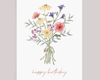 Ramo floral de acuarela Tarjeta de cumpleaños