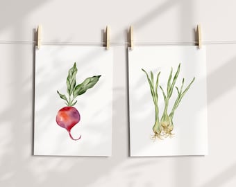 Watercolor Vegetable Print Set, Kitchen Wall Art