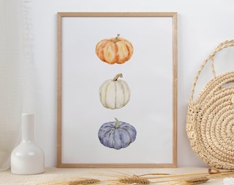 Watercolor Pumpkin Art Print, Fall Home Decor