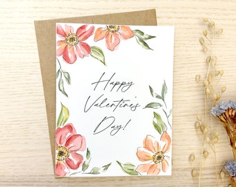 Valentine’s Day card, happy valentine’s day greeting card, watercolor card, single card or box of 8