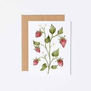 Notecard set, strawberry card set, botanical stationery, watercolor greeting cards, red strawberries, stationery, box of 8