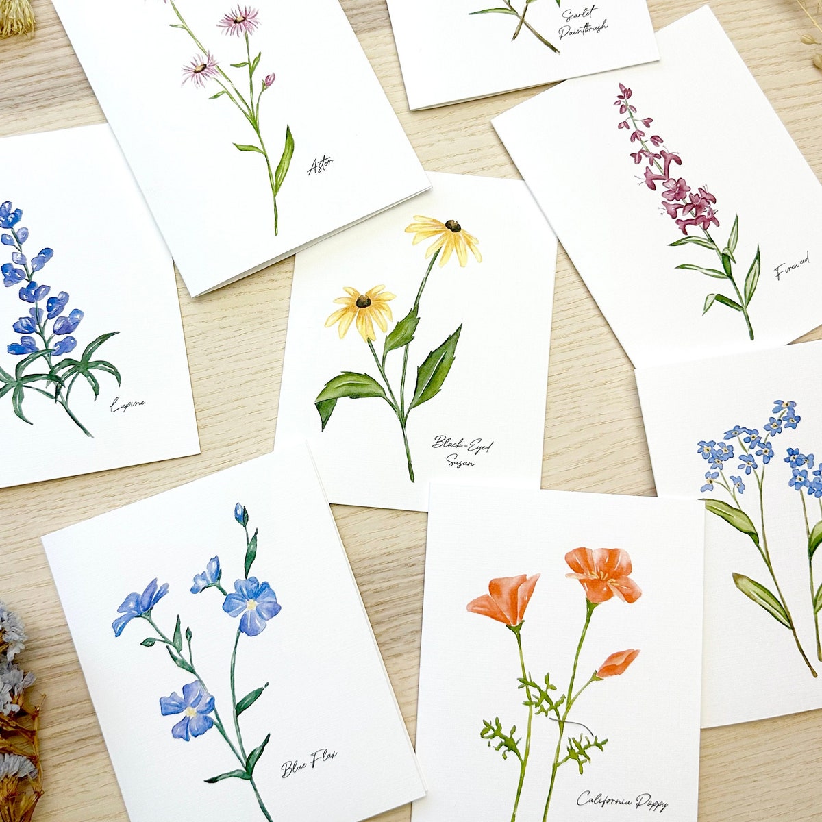 Watercolor Wildflower Notecard Set, Linen Stationery, Gift Box of 8 - Etsy
