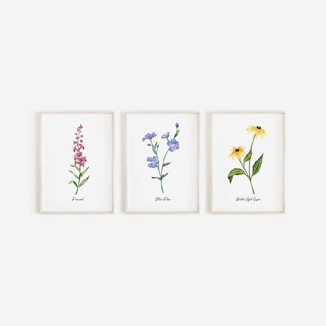 Wildflower Art Print, Set of 3 Watercolor Prints, Bright Floral Prints ...