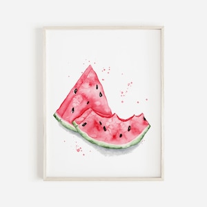 Watermelon watercolor art print, fruit painting, kitchen wall art