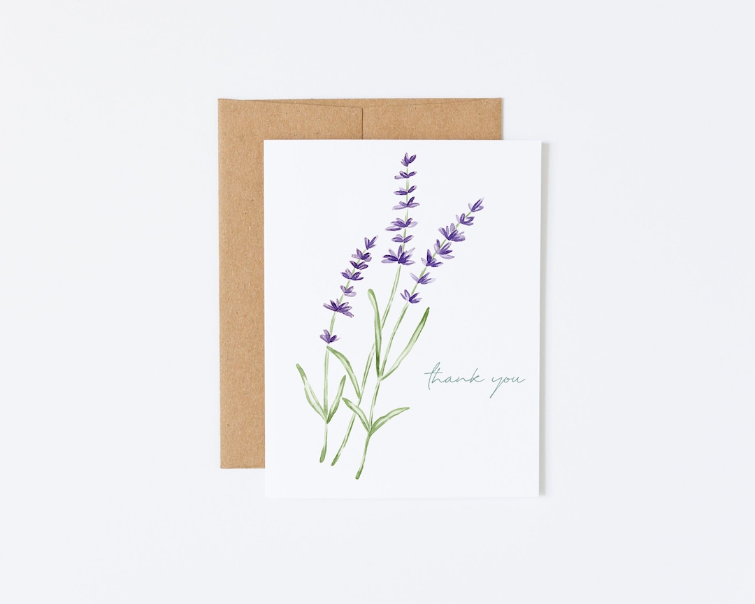 Watercolor Lavender Thank You Card, Linen Cardstock - Etsy
