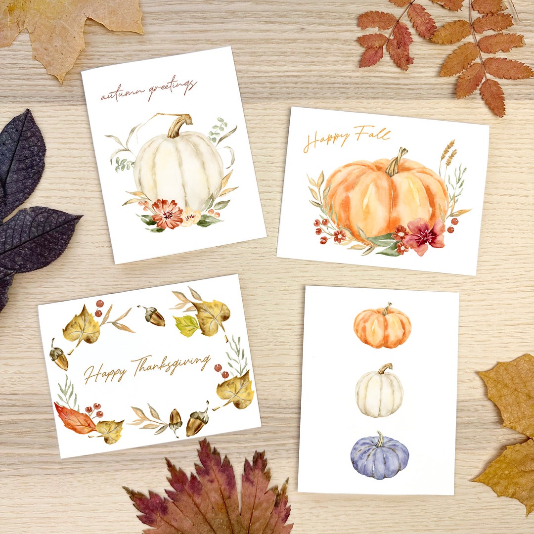 Watercolor Autumn Pumpkin Notecards, Happy Thanksgiving Cards, Box of 8 ...