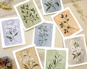 Juego de papelería floral, tarjetas de notas pintadas a mano con acuarela, tarjetas de felicitación para cualquier ocasión.