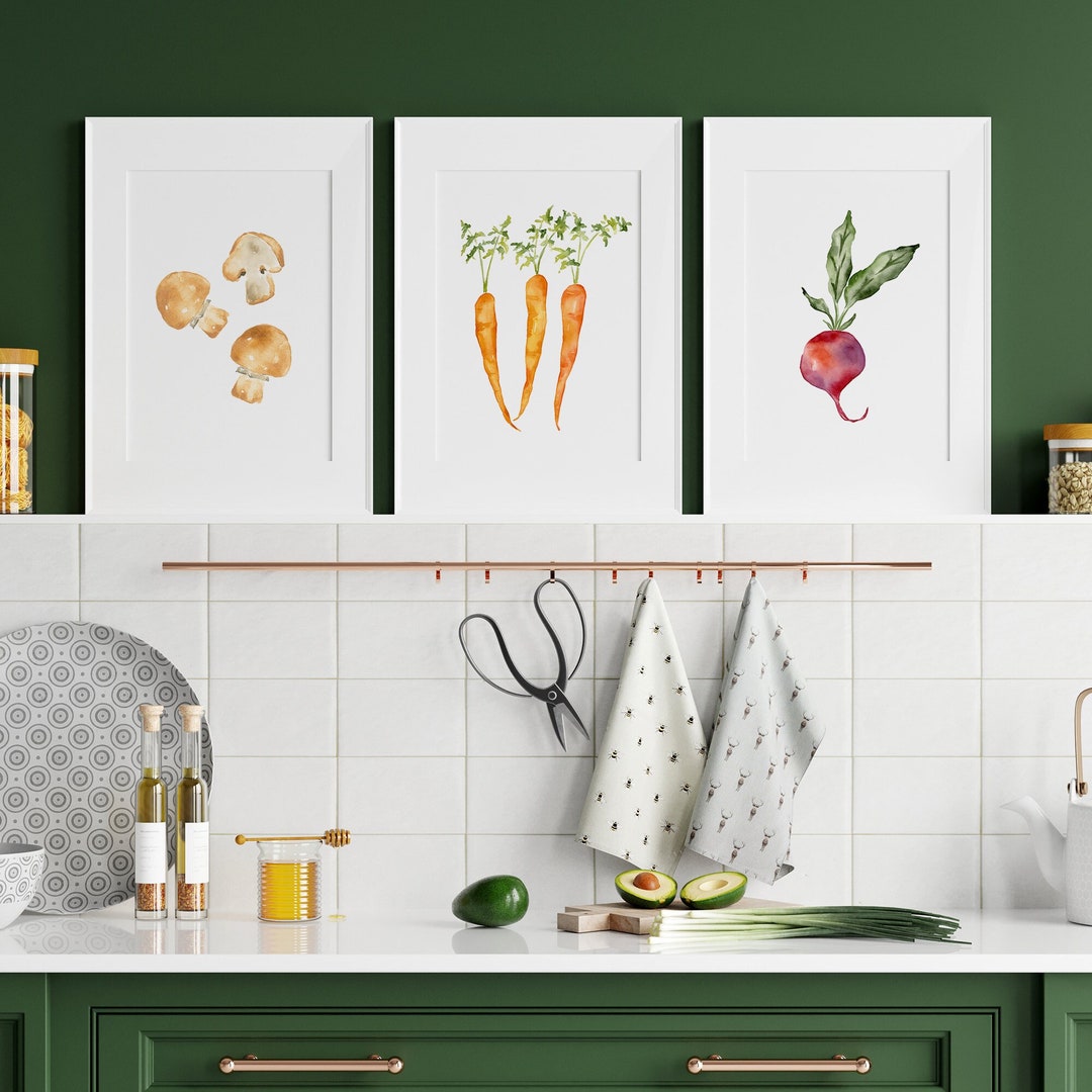 Watercolor Vegetable Print Set of 3, Kitchen Wall Art, Beet Mushroom ...
