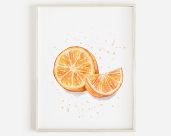 Orange Watercolor Print, Kitchen Fruit Wall Art