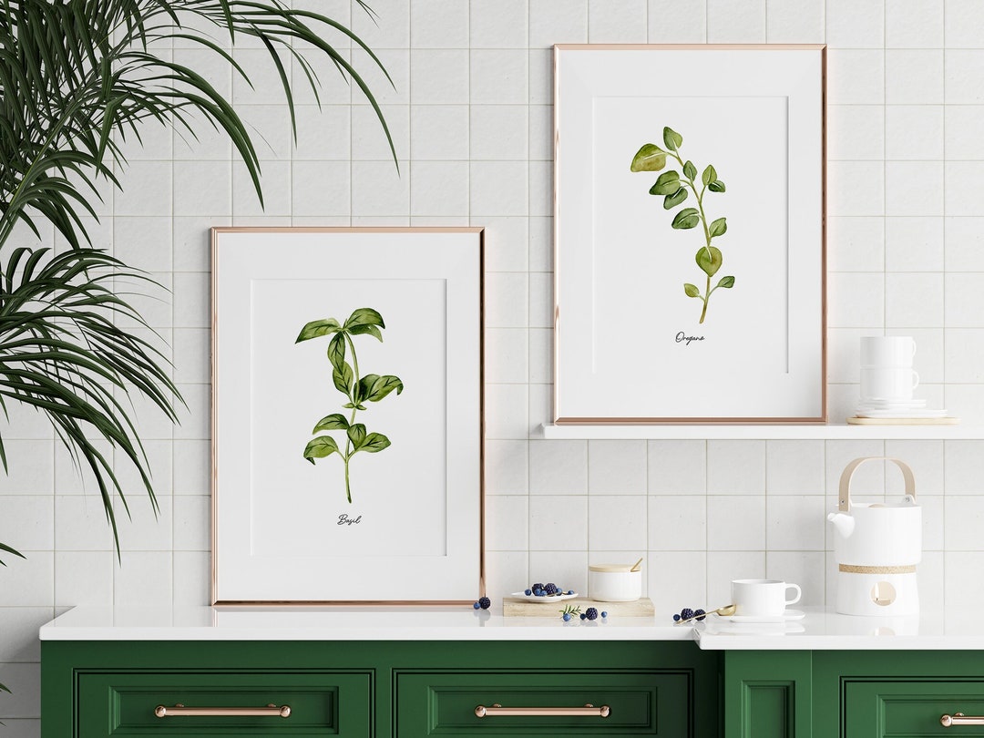 Herbs Print Set of 2, Watercolor Painting, Kitchen Wall Art, Basil ...