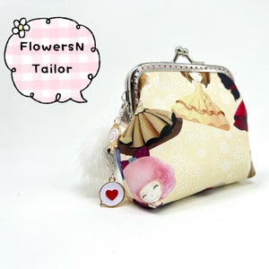 Hecho a mano Beige Marfil Faux Leather Cartoon Doll Kiss Lock Broche Cambio Monedero Bolsa Monedero