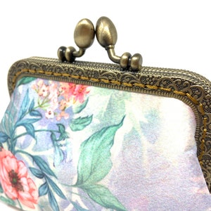 Handmade Purple Oriental Chinese Japanese Flower Floral Botanic Kiss Lock Clasp Change Coin Purse Pouch Wallet 画像 2