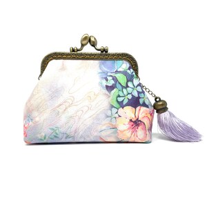 Handmade Purple Oriental Chinese Japanese Flower Floral Botanic Kiss Lock Clasp Change Coin Purse Pouch Wallet 画像 5