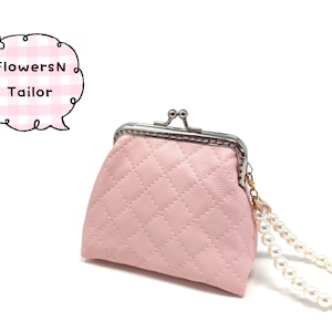Hecho a mano rosa acolchado imitación cuero boda nupcial dama de honor princesa beso cierre cierre cambio monedero bolsa billetera