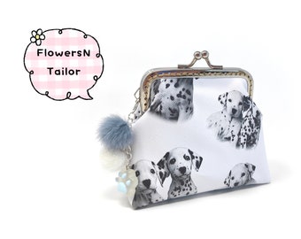 Handmade White Black Faux Leather Dog Dalmatian Kiss Lock Clasp Change Coin Purse Pouch Wallet