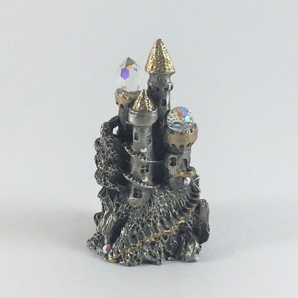 Pewter Castle on Mountaintop with Winding Stairs, Swarovski AB Crystal Prism & More Crystals