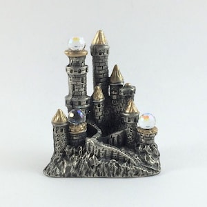 Pewter Castle with Many Towers, Winding Stairs, and Swarovski Crystal Balls