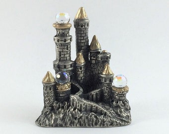 Pewter Castle with Many Towers, Winding Stairs, and Swarovski Crystal Balls