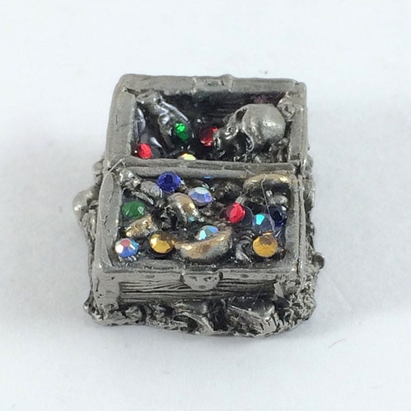 Pewter Treasure Chest with Colorful Crystal "Gems"