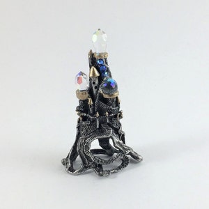 Pewter Castle with Winding Stairs and Colorful Crystals