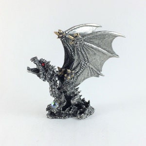 Pewter Dragon Protecting Crystal Treasure