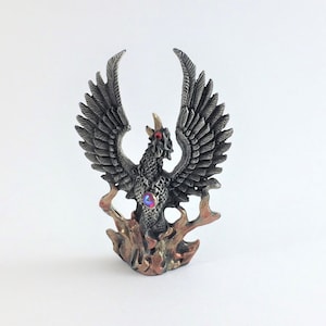 Pewter PHOENIX Rising from Flames with Red Crystal Accents