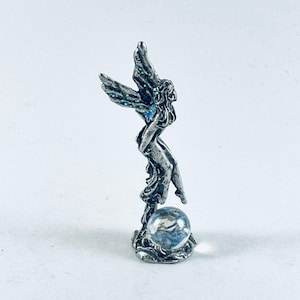 Pewter Fairy Rising Above Crystal Ball with Crystal Accent and Sparkling Wings