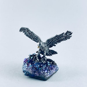 Pewter American Bald Eagle on Genuine Amethyst Aural Cluster