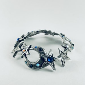 Pewter Celestial Star & Moon Stand with Colorful Crystals