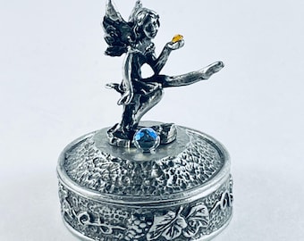 Pewter Trinket/Tooth Fairy Box with Pewter Fairy and Crystals (#3)