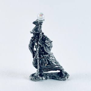 Pewter Wizard with Staff, Swarovski Crystal Fireball, and Two Birds
