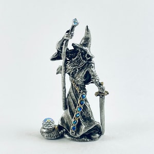 Pewter Wizard with Staff and Sword with Crystal Accents