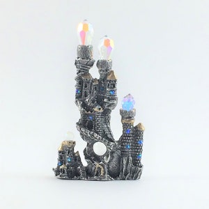 Pewter Castle Complex with 3 Crystal Prisms and Many Colorful Crystals