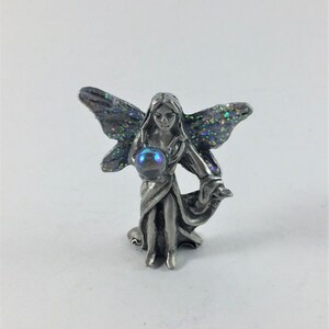 SUNGLO pewter Fairy Statue with frog and bejeweled fairy garden 