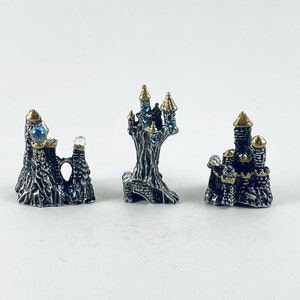 THREE Pewter Castles with Colorful Crystal AccentsL