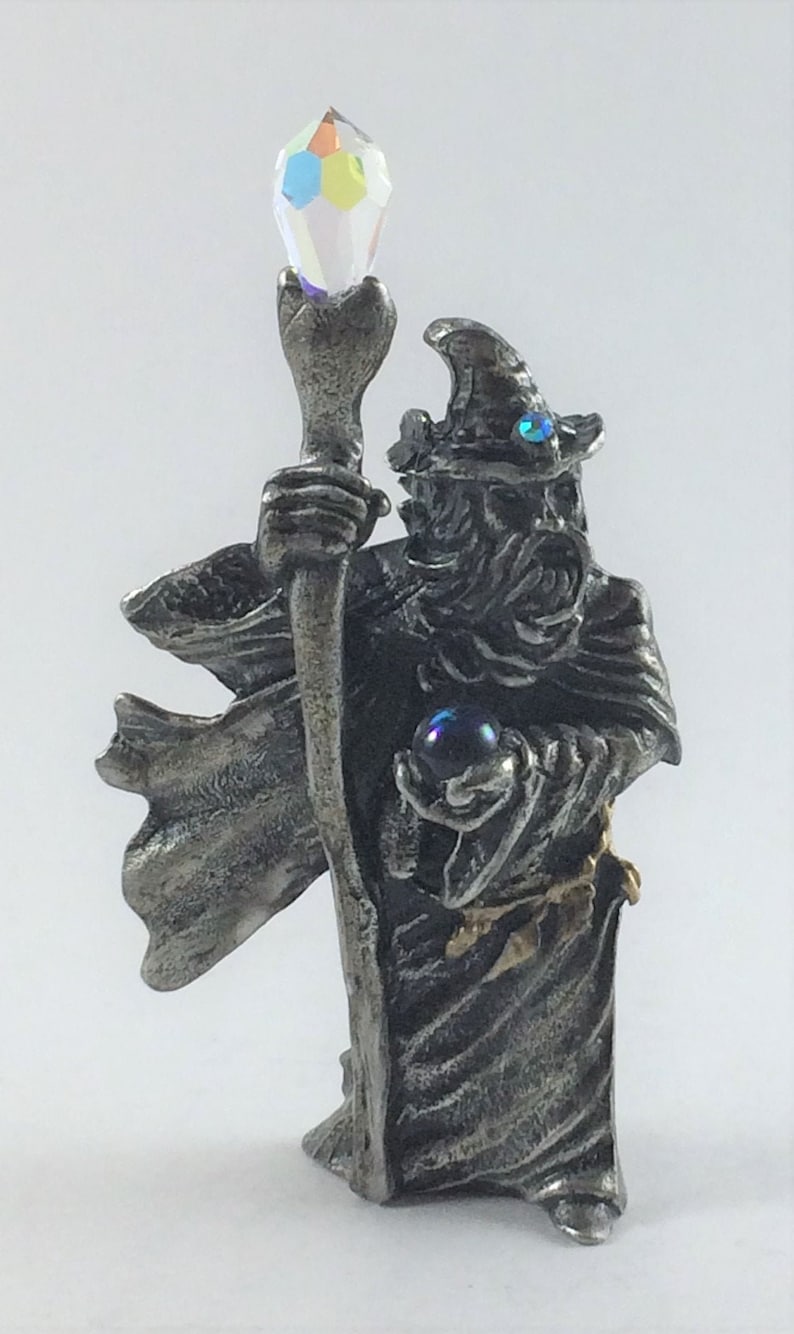 Pewter Wizard With Flowing Cape and Crystals Etsy