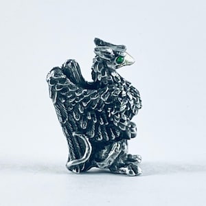 Detailed Pewter Griffin with Green Crystal Eyes