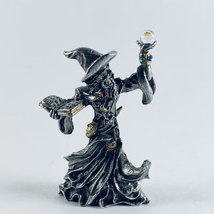 Pewter Wizard with Book and Magical Crystal Ball