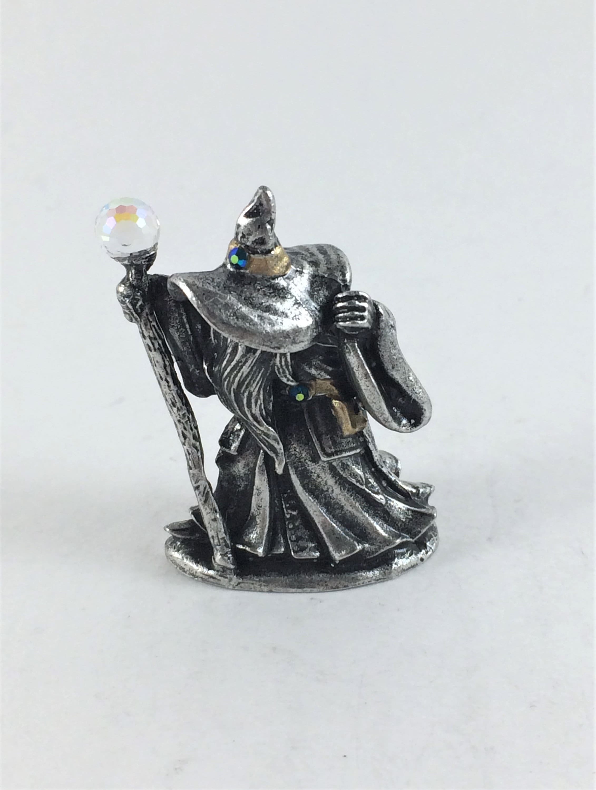 Pewter Wizard With Large Hat and Staff With Fireball Crystal Etsy