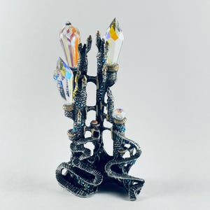 Tall Pewter Castle with 3 Swarovski Aurora-Borealis Crystal Prisms