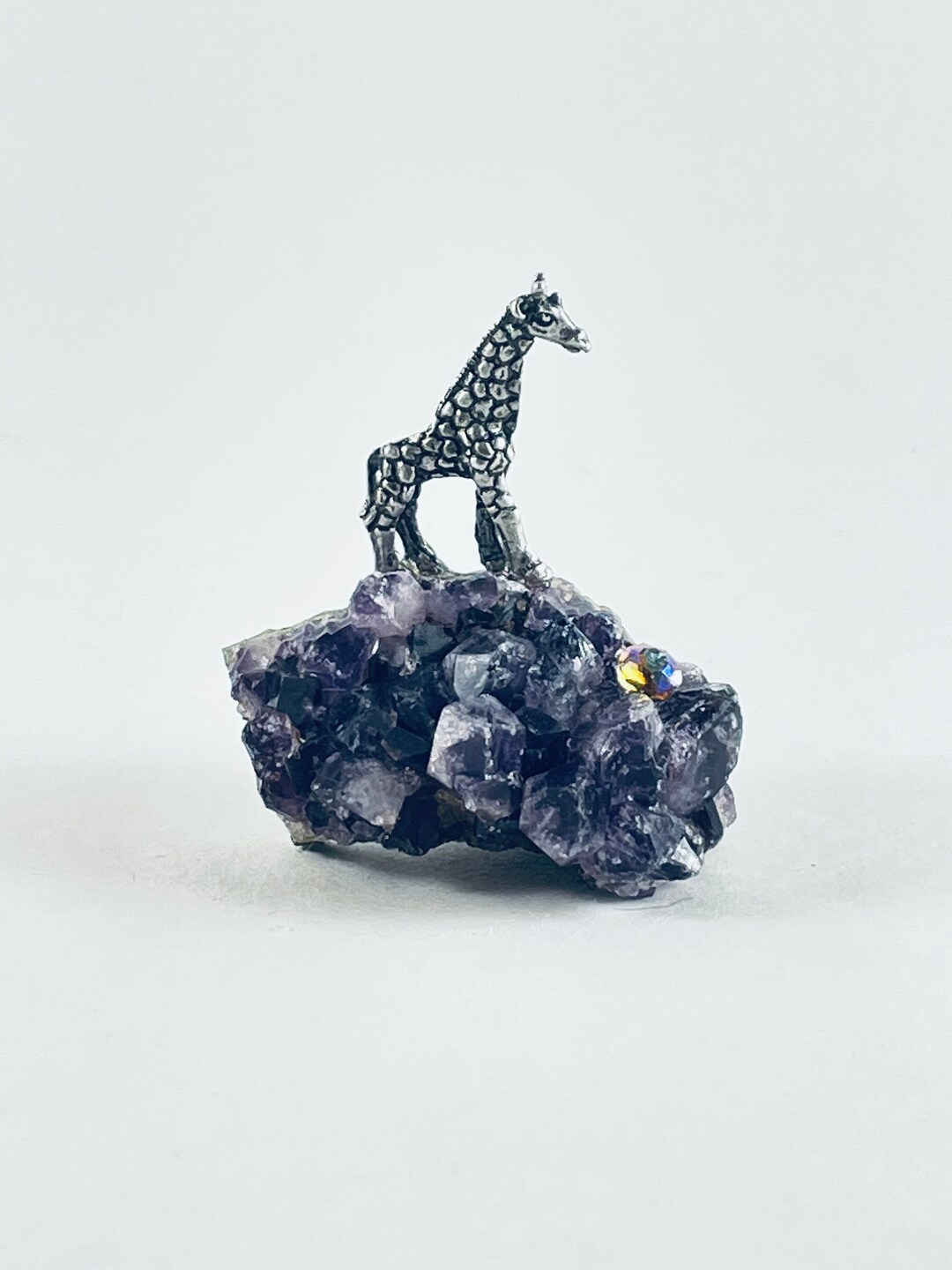 Pewter Giraffe With Crystal Accent on Genuine Amethyst Cluster Etsy