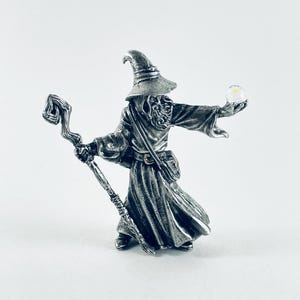 Pewter Wizard with Staff and Swarovski Crystal Fireball