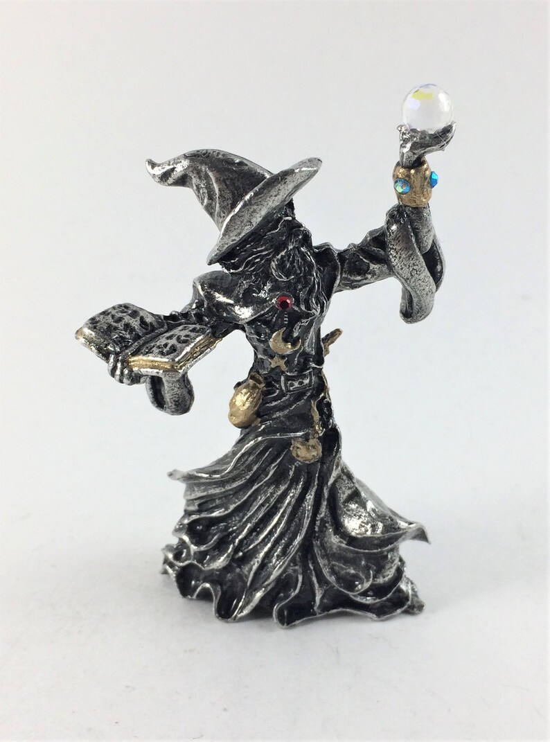 PEWTER WIZARD with Book and Magical Crystal Ball Etsy