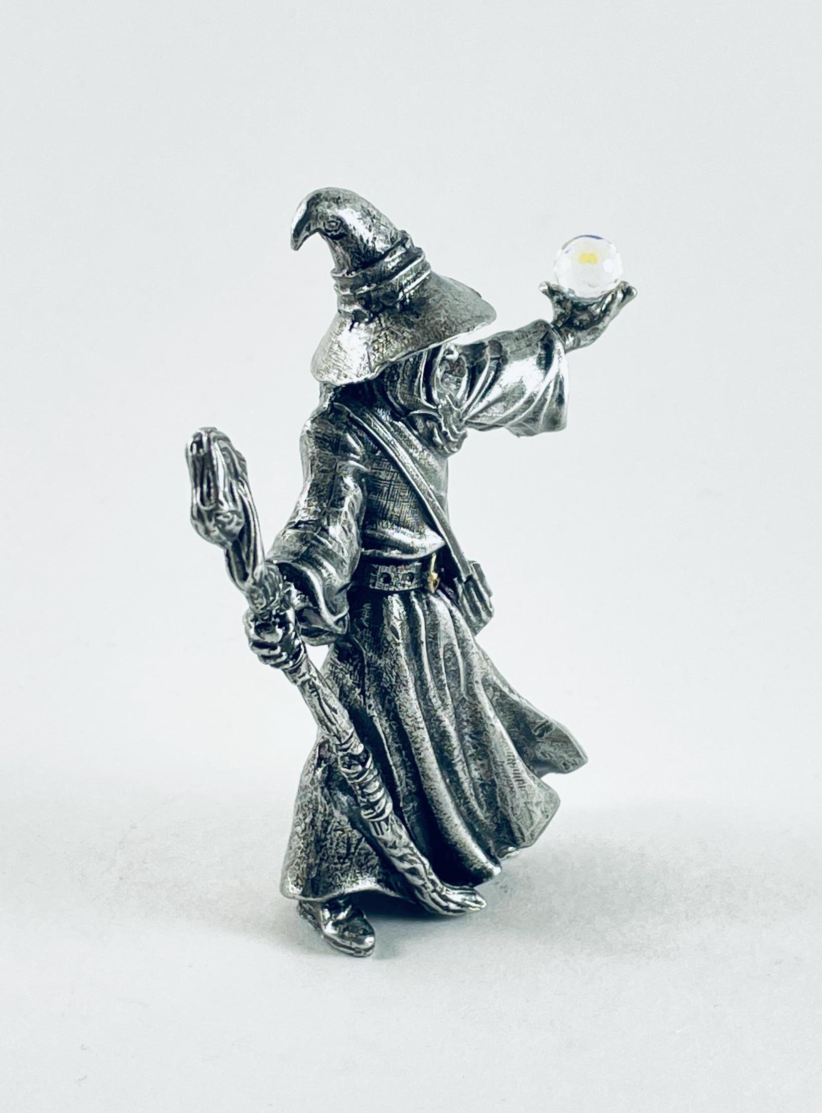 Pewter Wizard With Staff and Swarovski Crystal Fireball - Etsy