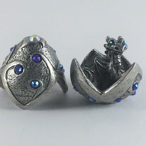 Pewter Baby Dragon In Egg with Colorful Crystal Accents
