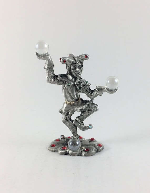 Pewter Court Jester with Colorful Crystals