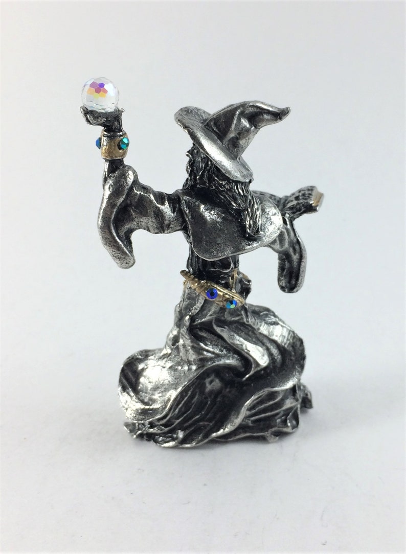 PEWTER WIZARD with Book and Magical Crystal Ball Etsy