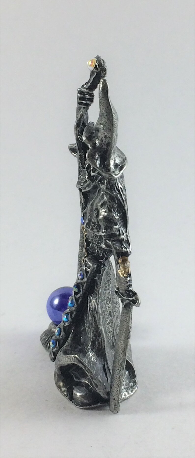 Pewter Wizard with Staff and Sword with Crystal Accents Etsy